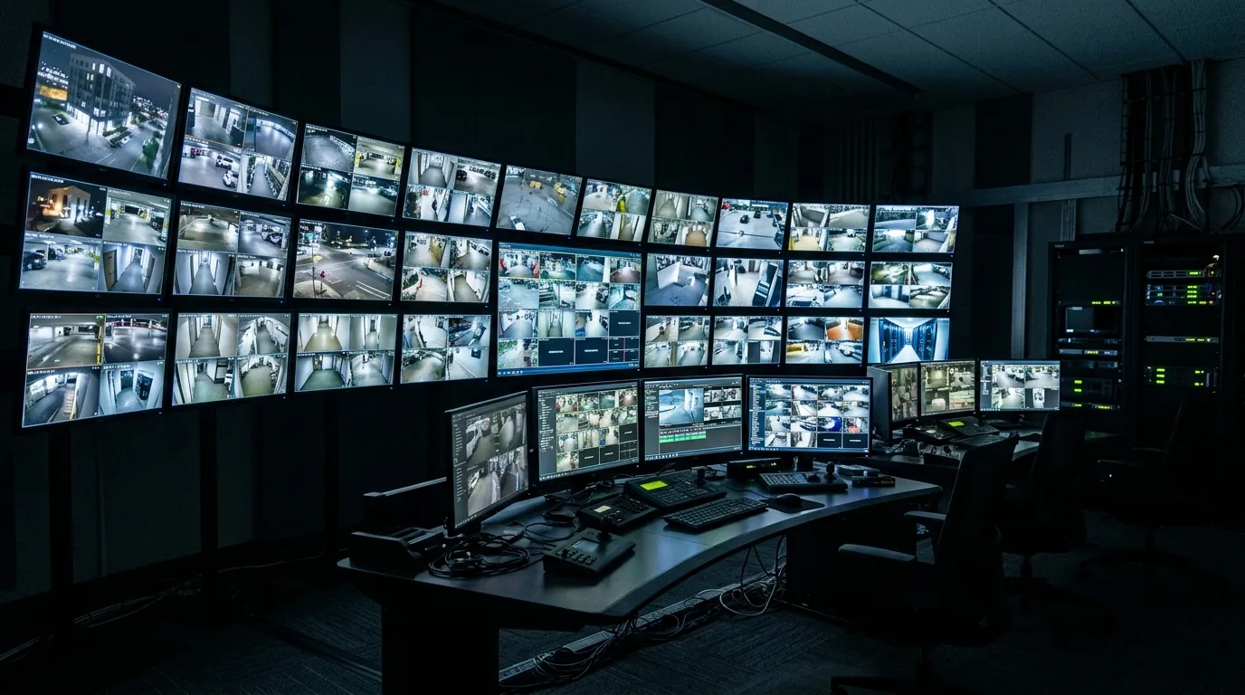 CCTV surveillance cameras installed on a business premises