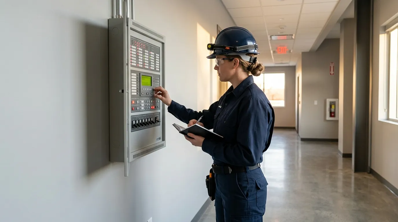IDS Global engineer installing a commercial fire alarm system